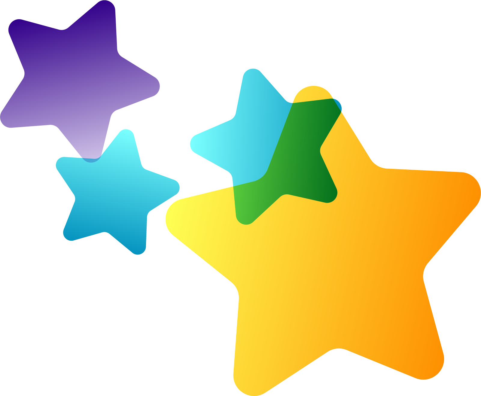 Yellow, purple and blue stars